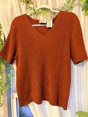 💕 3 for $25 sale Ribbed V-Neck Short Sleeve Sweater - Rust